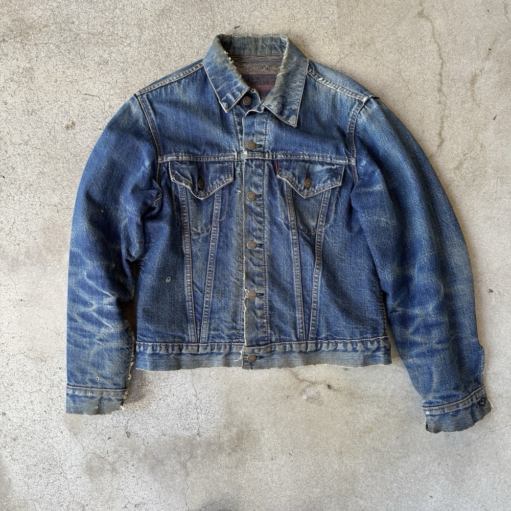 Vintage Levi's Type 3 Trucker Jacket Big E Medium Distressed Wool Lined Fades